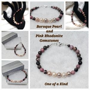 One of a Kind Gemstone and pearl bracelet